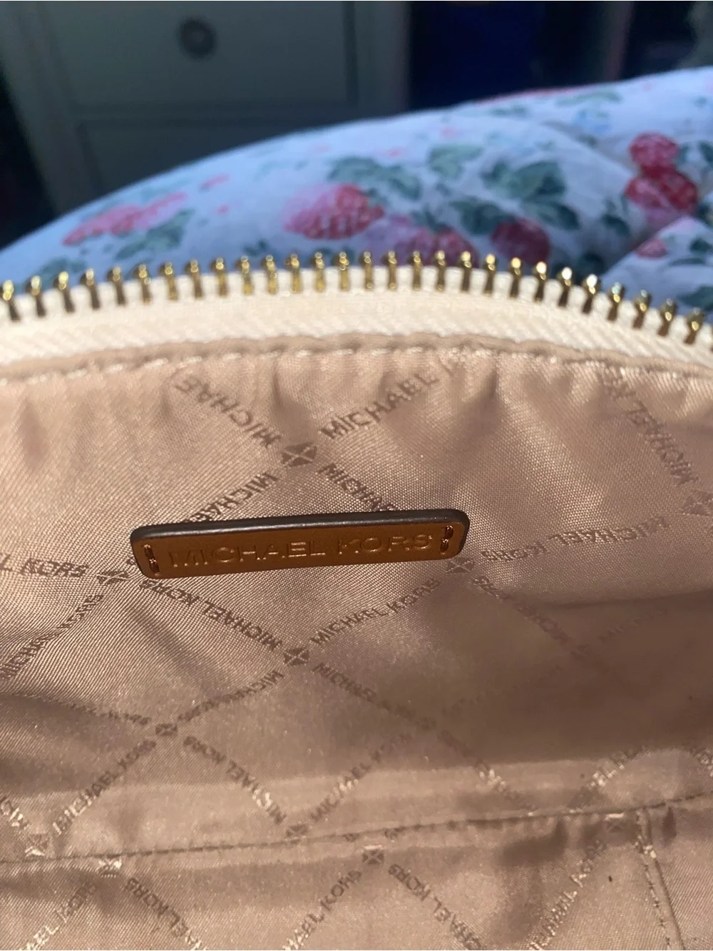 Michael Kors Cream Logo Shoulder Bag with Gold Chain